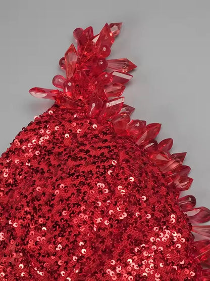 Robe Soirée Sequins Rouge Fendue