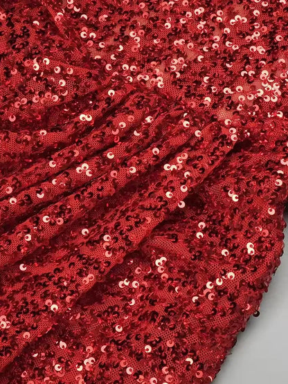 Robe Soirée Sequins Rouge Fendue